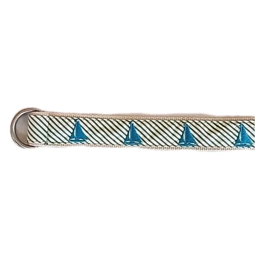 LL Bean Womens D Ring Canvas Belt Size M/L‎ Sail Boat Preppy Coastal Nautical